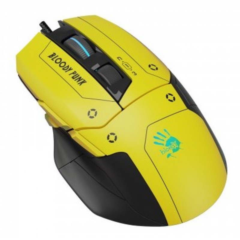 Миша A4Tech W70 Max Bloody, Punk Yellow, USB, оптична (сенсор MAX BC3332-A), 100-10000 dpi, RGB підсвічування (5 профілів), 11 кнопок, ніжки X'Glide, 1.8 м