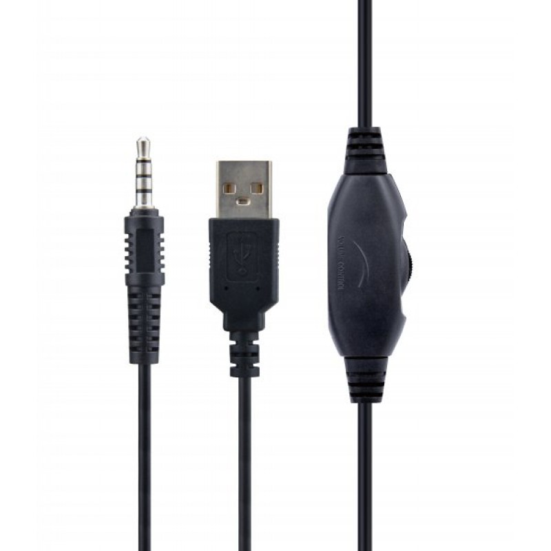 Навушники Gembird GHS-06, Black, Mini jack + USB, ігрові з підсвічуванням, накладні, регулятор гучності, кабель 2.0 м