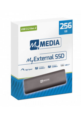 Зовнішній накопичувач SSD, 256Gb, MyMedia, Space Grey, USB 3.2 Type-C, 3D TLC, 520/450 MB/s, корпус з алюмінію (69284)