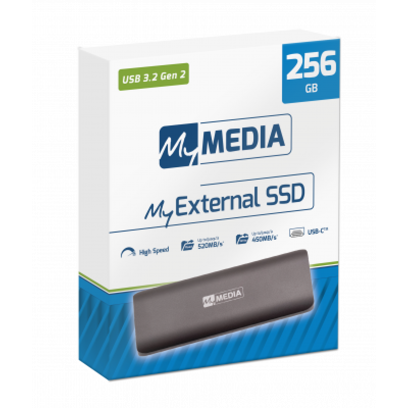 Зовнішній накопичувач SSD, 256Gb, MyMedia, Space Grey, USB 3.2 Type-C, 3D TLC, 520 / 450 MB/s, корпус з алюмінію (69284)