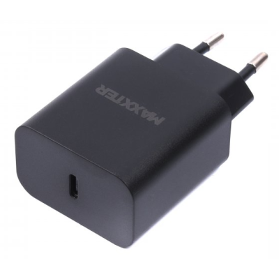Мережевий зарядний пристрій Maxxter WC-PD25W-CtC-01, Black, 1xUSB Type-C, Power Delivery 25 W, Samsung PPS, кабель USB Type-C-USB Type-C