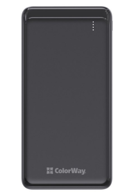 Універсальна мобільна батарея 10000 mAh, ColorWay, Black, Quick Charge 3.0, 2xUSB, 1xUSB (Type-C), LED индикатор, кабель USB <-> Type C, Slim (CW-PB100LPG3BK-PD)