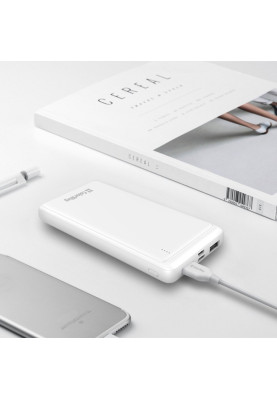 Універсальна мобільна батарея 10000 mAh, ColorWay, White, Quick Charge 3.0, 2xUSB, 1xUSB (Type-C), LED индикатор, кабель USB <-> Type C, Slim (CW-PB100LPG3WT-PD)