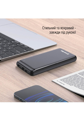 Універсальна мобільна батарея 10000 mAh, ColorWay, Black, 2xUSB, 2xUSB (Type-C+MicroUSB), LED-індикатор, кабель USB <-> Type-C, Slim (CW-PB100LPF2BK)