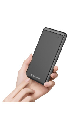Універсальна мобільна батарея 10000 mAh, ColorWay, Black, 2xUSB, 2xUSB (Type-C+MicroUSB), LED-індикатор, кабель USB <-> Type-C, Slim (CW-PB100LPF2BK)