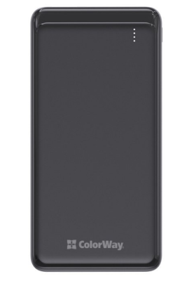 Універсальна мобільна батарея 10000 mAh, ColorWay, Black, 2xUSB, 2xUSB (Type-C+MicroUSB), LED-індикатор, кабель USB <-> Type-C, Slim (CW-PB100LPF2BK)