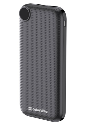 Універсальна мобільна батарея 10000 mAh, ColorWay, Black, 2xUSB, 1xUSB (Type-C), LED індикатор, кабель USB <-> Type C, Slim (CW-PB100LPH2BK-D)