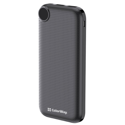 Універсальна мобільна батарея 10000 mAh, ColorWay, Black, 2xUSB, 1xUSB (Type-C), LED індикатор, кабель USB <-> Type C, Slim (CW-PB100LPH2BK-D)