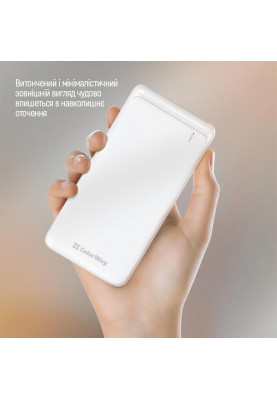 Універсальна мобільна батарея 10000 mAh, ColorWay, White, 2xUSB, 2xUSB (Type-C+microUSB), LED індикатор, USB-кабель <-> Type C, Slim (CW-PB100LPF2WT)