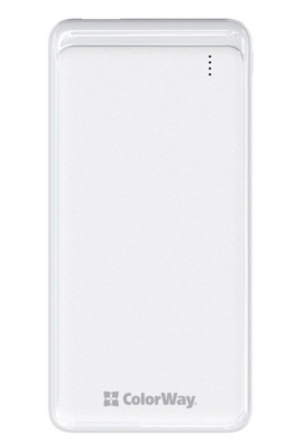 Універсальна мобільна батарея 10000 mAh, ColorWay, White, 2xUSB, 2xUSB (Type-C+microUSB), LED індикатор, USB-кабель <-> Type C, Slim (CW-PB100LPF2WT)