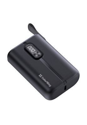 Універсальна мобільна батарея 10000 mAh, ColorWay, Black, 22.5W, Quick Charge 3.0, 2xUSB (Type-C+Lightning), LED индикатор, кабель USB <-> Type C (CW-PB100LPK2BK-PDD)