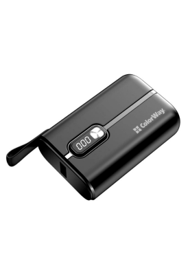 Універсальна мобільна батарея 10000 mAh, ColorWay, Black, 22.5W, Quick Charge 3.0, 2xUSB (Type-C+Lightning), LED индикатор, кабель USB <-> Type C (CW-PB100LPK2BK-PDD)