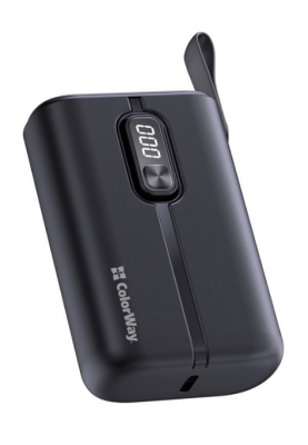 Універсальна мобільна батарея 10000 mAh, ColorWay, Black, 22.5W, Quick Charge 3.0, 2xUSB (Type-C+Lightning), LED индикатор, кабель USB <-> Type C (CW-PB100LPK2BK-PDD)