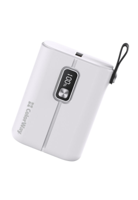 Універсальна мобільна батарея 10000 mAh, ColorWay, White, 22.5W, Quick Charge 3.0, 2xUSB (Type-C+Lightning), LED индикатор, кабель USB <-> Type C (CW-PB100LPK2WT-PDD)