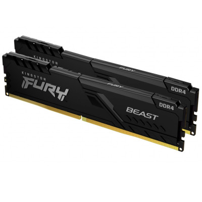 Пам'ять 16Gb x 2 (32Gb Kit) DDR4, 3200MHz, Kingston Fury Beast, Black, 16-18-18, 1.35V, з радіатором (KF432C16BBK2/32)
