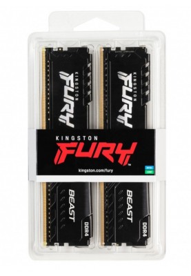 Пам'ять 16Gb x 2 (32Gb Kit) DDR4, 3200 MHz, Kingston Fury Beast, Black, 16-18-18, 1.35V, з радіатором (KF432C16BBK2/32)