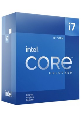Процесор Intel Core i7 (LGA1700) i7-12700KF, Box, 12x3.6 GHz (Turbo Boost 5.0 GHz, 20 потоків), L3 25Mb Smart Cache, Alder Lake, 10 nm, TDP 125W, розблокований множник, система охолодження в комплекті не йде (BX8071512700KF)