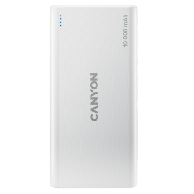 Універсальна мобільна батарея 10000 mAh, Canyon PB-108, White, 2xUSB (5V / 2.1A), 6 видів захисту, функція наскрізного заряду, літій-полімерна батарея (CNE-CPB1008W)