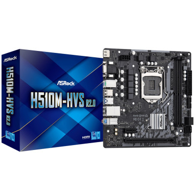 Мат.плата 1200 (H510) ASRock H510M-HVS R2.0, H510, 2xDDR4, Int.Video(CPU), 4xSATA3, 1xPCI-E 16x 4.0, 1xPCI-E 1x 3.0, ALC897, RTL8111H, 4xUSB3.2/6xUSB2.0, VGA/HDMI, MicroATX