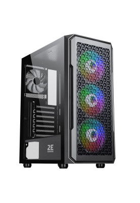 Корпус 2E Gaming HEXAGON (G338), Black, без БЖ, Mid Tower, для ATX / Micro ATX / Mini ITX, 3x120 ARGB Fan, бічна панель із загартованого скла (2E-G338)