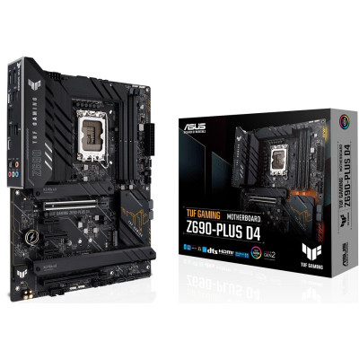 Мат.плата LGA1700, Asus TUF GAMING Z690-PLUS D4, Z690, 4xDDR4, Int.Video(CPU), 4xSATA3, 4xM.2, 1xPCI-E 16x 5.0, 1xPCI-E 16x 3.0, 1xPCI-E 4x 3.0, 2xPCI-E 1x 3.0, 2.5Gb Lan, 10xUSB3.2/2xUSB2.0, CrossFire, HDMI/DP, ATX
