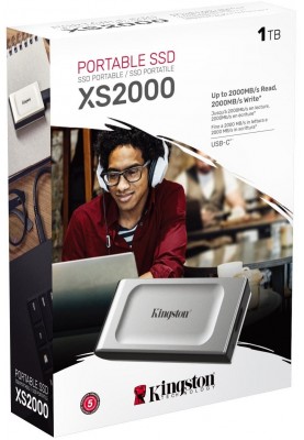 Зовнішній накопичувач SSD, 1Tb, Kingston XS2000, Grey, USB 3.2, 2000/2000 MB/s, до комплекту входить гумовий чохол та кабель USB-C (SXS2000/1000G)