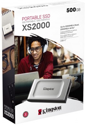 Зовнішній накопичувач SSD, 500Gb, Kingston XS2000, Grey, USB 3.2, 2000/2000 MB/s, до комплекту входить гумовий чохол та кабель USB-C (SXS2000/500G)
