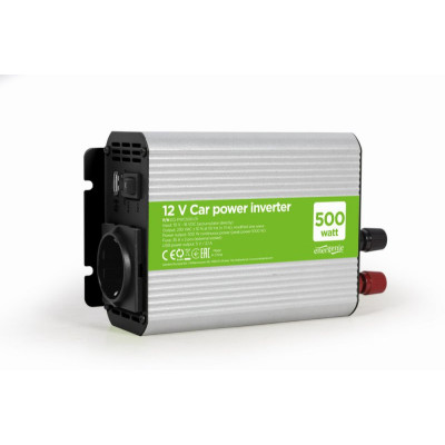 Автомобільний інвертор 500 Вт, EnerGenie, Silver, 1xUSB (5V/2.1A), вхідна напруга 10-16 VDC (тільки від акумулятора!), металевий корпус (EG-PWC500-01)