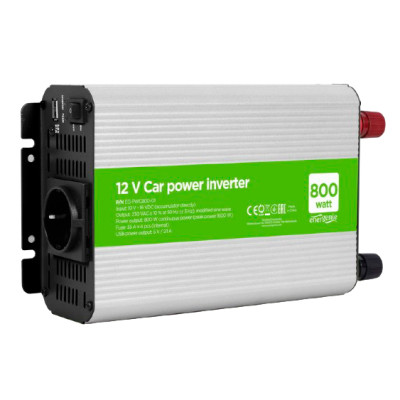 Автомобільний інвертор 800 Вт, EnerGenie, Silver, 1xUSB (5V/2.1A), вхідна напруга 10-16 VDC (тільки від акумулятора!), металевий корпус (EG-PWC800-01)
