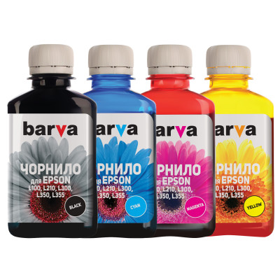 Комплект чорнил Barva Epson L100/L200/L300, Black/Cyan/Magenta/Yellow, 4x180 мл чорнил (E-L100-180-MP)
