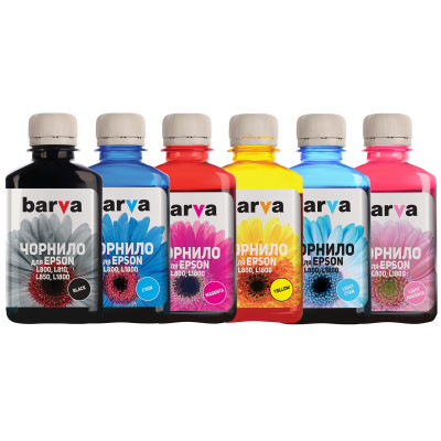 Комплект чорнил Barva Epson L800/L850/L1800, Black/Cyan/Light Cyan/Magenta/Light Magenta/Yellow, 6x180 мл (L800-180-MP)