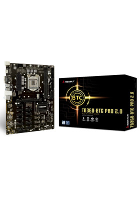 Мат.плата 1151 (B360) Biostar TB360-BTC PRO 2.0, B360, 2xDDR4, Int.Video(CPU), 4xSATA3, 1xM.2, 1xPCI-E 16x 3.0, 11xPCI-E 1x 3.0, ALC887, RTL8111H, 6xUSB3.1/6xUSB2.0, VGA/HDMI, ATX