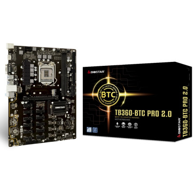Мат.плата 1151 (B360) Biostar TB360-BTC PRO 2.0, B360, 2xDDR4, Int.Video(CPU), 4xSATA3, 1xM.2, 1xPCI-E 16x 3.0, 11xPCI-E 1x 3.0, ALC887, RTL8111H, 6xUSB3.1/6xUSB2.0, VGA/HDMI, ATX