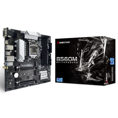 Мат.плата 1200 (B560) Biostar B560MX-E PRO, B560, 4xDDR4, Int.Video(CPU), 4xSATA3, 1xM.2, 1xPCI-E 16x 4.0, 1xPCI-E 16x 3.0, 1xPCI-E 4x 3.0, 1xM.2 (Key E), ALC897, I219V, 6xUSB3.2/6xUSB2.0, VGA/DVI-D/HDMI, MicroATX