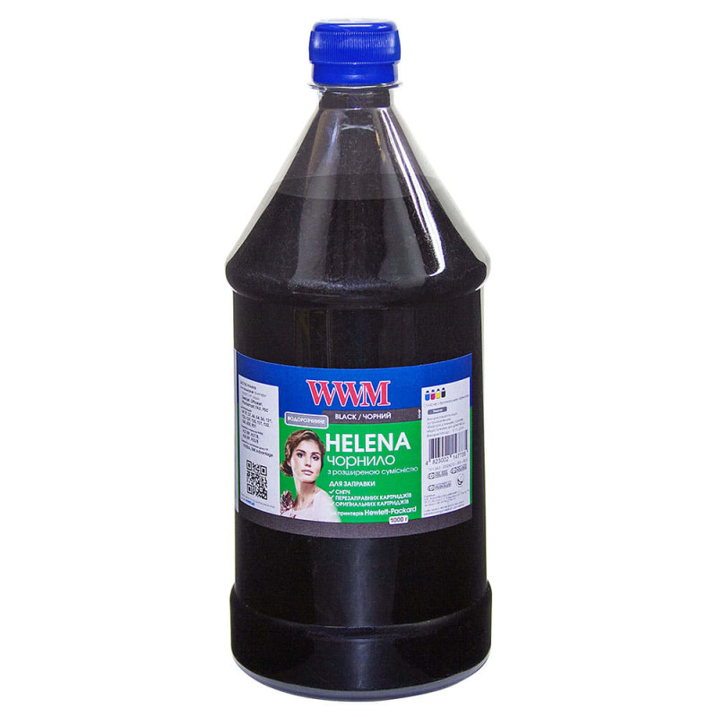 Чорнило WWM HP Universal HELENA, 21/27/54/56/121/122/129/130/131/132/140/901, Black, 1000 мл, водорозчинне (HU/B-4)