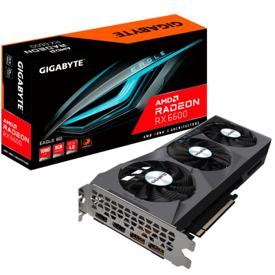 Відеокарта Radeon RX 6600, Gigabyte, EAGLE, 8Gb GDDR6, 128-bit, 2xHDMI/2xDP, 2491/14000 MHz, 8-pin (GV-R66EAGLE-8GD)
