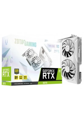 Відеокарта GeForce RTX 3070, Zotac, Twin Edge OC White Edition (Limited Hash Rate), 8Gb GDDR6, 256-bit, HDMI/3xDP, 1755/14000 MHz, 2x8-pin (ZT-A30700J-10PLHR)
