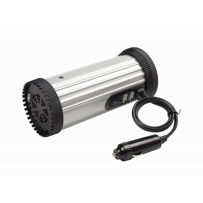 Автомобільний інвертор 150 Вт, EnerGenie, Silver/Black, 2xUSB (5V/2.1A), вхідна напруга 10-16 VDC (вилка для автомобільного прикурювача), металевий корпус (EG-PWC150-01)