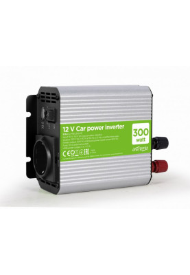 Автомобільний інвертор 300 Вт, EnerGenie, Silver/Black, 1xUSB (5V/2.1A), вхідна напруга 10-16 VDC (акумулятор безпосередньо), металевий корпус (EG-PWC300-01)