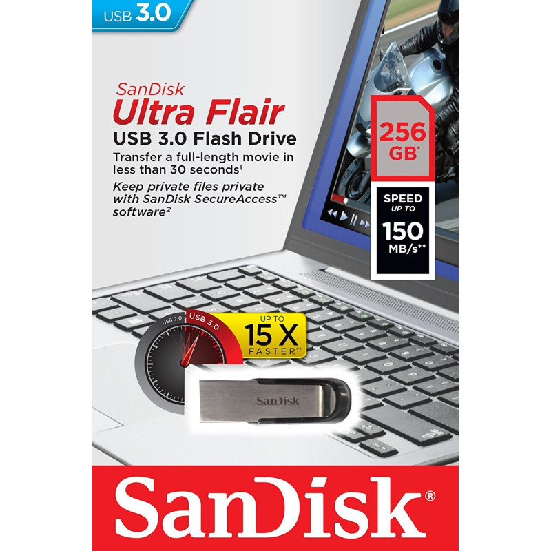 USB 3.0 Flash Drive 256Gb SanDisk Ultra Flair, Silver/Black (SDCZ73-256G-G46)