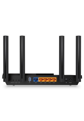 Роутер TP-LINK Archer AX55, Black, Wi-Fi 6, до 3000 Mb/s, 2.4/5GHz, 4x100/1000 Mb/s, RJ45 100/1000Mb/s (Gb), 4 зовнішні незнімні антени, 1 х USB 3.0