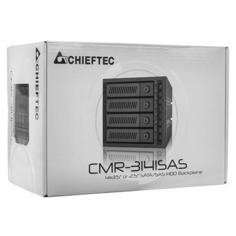 Бекплейн Chieftec 3x5.25", Black, для 4x3.5" SSD/HDD, підключення 4xSATA/2xMolex, алюмінієвий корпус, вентилятор 80 мм, Hot Swap (SST-3141SAS)