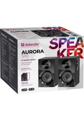 Колонки 2.0 Defender Aurora S10, Black, 12 Вт, 3.5 мм, регулятор гучності, роз'єм для навушників, дерев'яний корпус (65414)