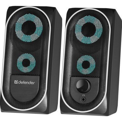 Колонки 2.0 Defender Solar 2, Black, 8 Вт, 3.5 мм, LED підсвічування, живлення від USB, регулятор гучності, роз'єм для навушників (65402)