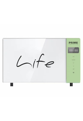 Мікрохвильова піч PRIME Technics PMW 2075-8 SO, White/Green, 700W, 20 л, звичайна, 5 рівнів потужності, таймер, керування механічне