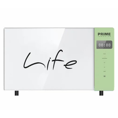 Мікрохвильова піч PRIME Technics PMW 2075-8 SO, White/Green, 700W, 20 л, звичайна, 5 рівнів потужності, таймер, керування механічне