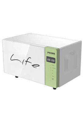 Мікрохвильова піч PRIME Technics PMW 2075-8 SO, White/Green, 700W, 20 л, звичайна, 5 рівнів потужності, таймер, керування механічне