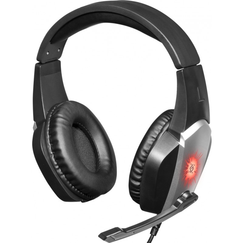 Навушники Defender X-Skull, Black/Grey, 2 x Mini jack (3.5 мм) + USB, динаміки 40 мм, світлодіодне підсвічування корпусу навушників, регулятор гучності на кабелі, 16 Ом, 112 дБ, 2.1 м (64585)