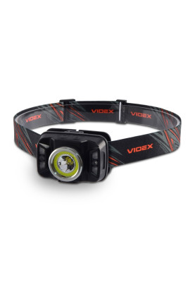 Ліхтар налобний Videx H035C, Black, 410 лм, 5000K, до 86 м, 7 режимів роботи, світлодіод CREE XTE 5W + COB, акумулятор (1800 mAh, незнімний), IP65, 118 г (VLF-H035C)