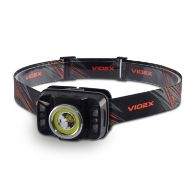 Ліхтар налобний Videx H035C, Black, 410 лм, 5000K, до 86 м, 7 режимів роботи, світлодіод CREE XTE 5W + COB, акумулятор (1800 mAh, незнімний), IP65, 118 г (VLF-H035C)